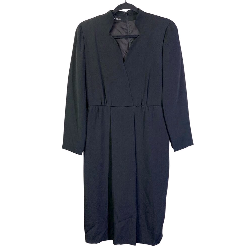 AKIRA Dress 8 Vintage Union Made 100% Silk Scallop V Neckline Midi Hidden Zipper